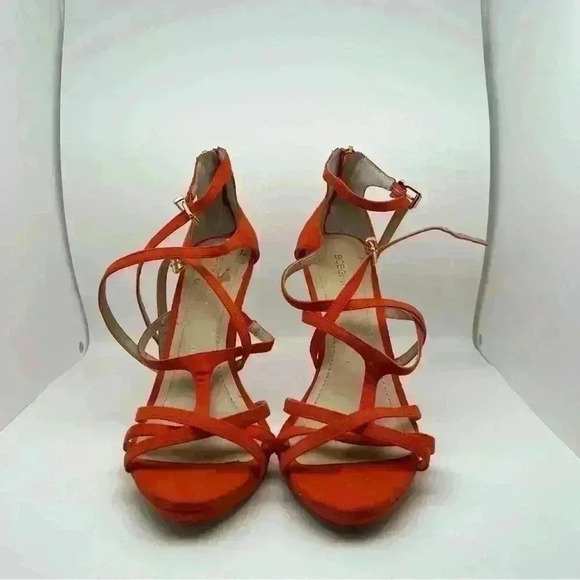 BCBG Generation Orange Suede Strappy Heels Sz 9 - Picture 5 of 15